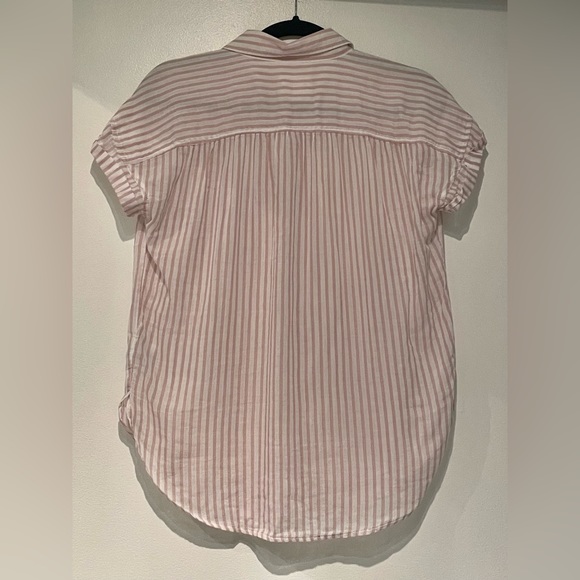 American Eagle Sheer White/Pink Striped Short Sleeve Blouse - Picture 3 of 3